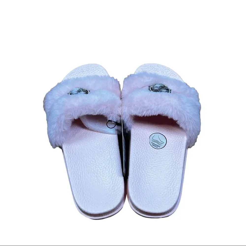 Bebe Girls Fur Slides 4/5 - Picture 3 of 4